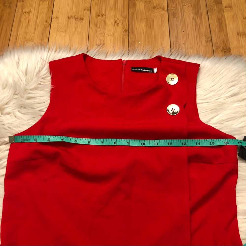 Asymmetrical Panel Sleeveless Gold Buttons Red Mini Dress, size XS/S - Picture 6 of 8